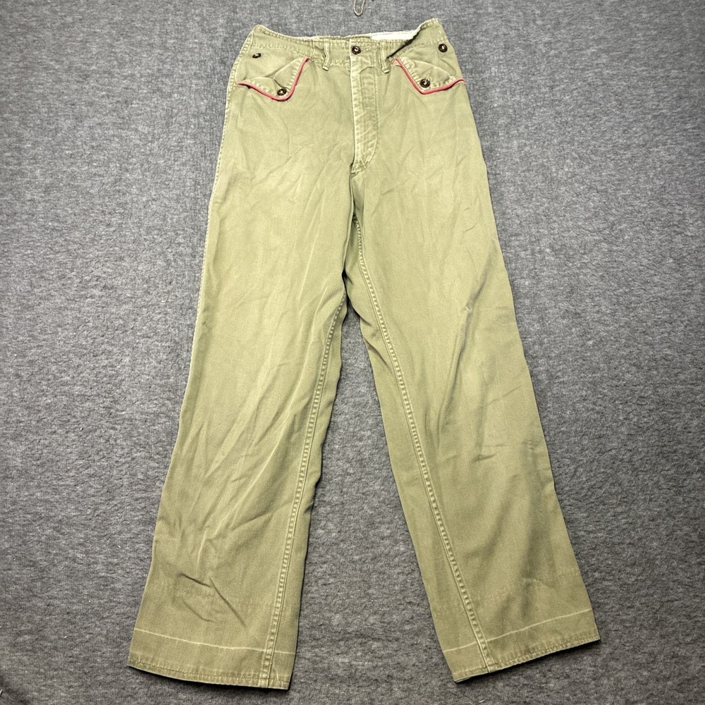 Vintage Boy Scouts of America Pants Youth 22x27 Green Red Trim Talon 50s 60s‎
